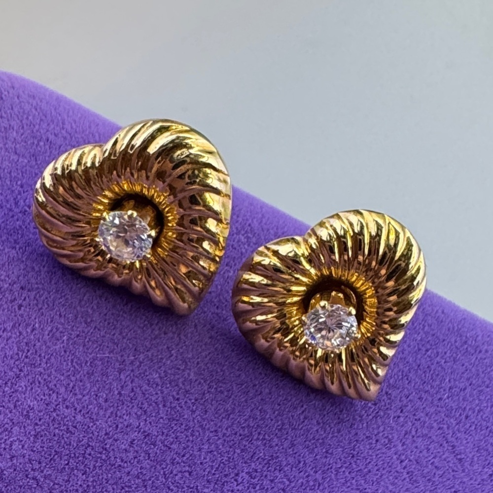 💛 Vintage Gold Plated Crystal Heart Earrings | Romantic Glam